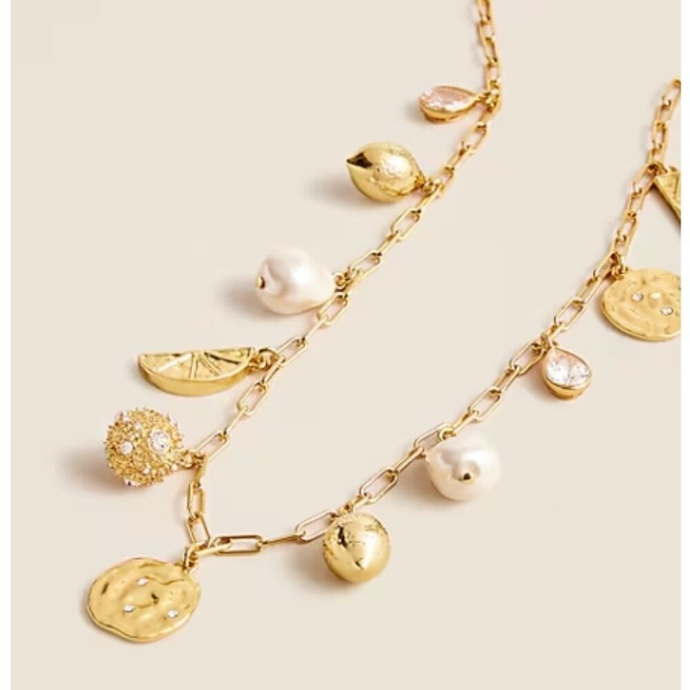 J.Crew Nautical Lemon Charm Necklace – Shiny Matte Gold – NWT